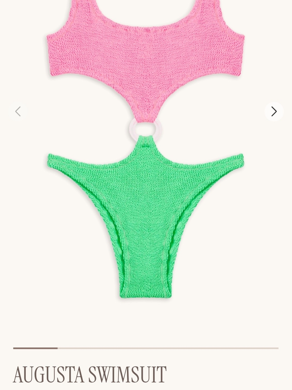 Reina Olga Augusta one-piece swimsuit features a hot pink top and a neon green